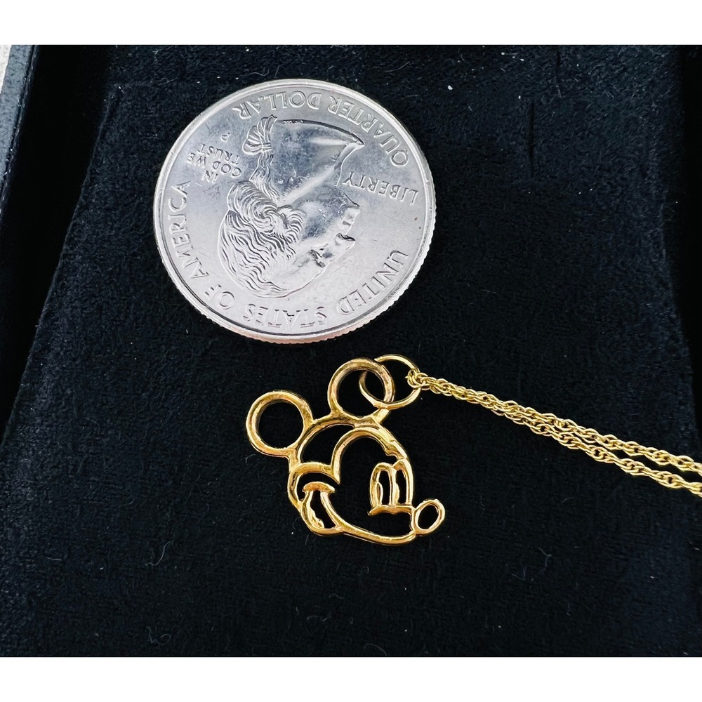 Disney Mickey Mouse Outline Gold Over Sterling Silver Necklace Pendant - Picture 8 of 8